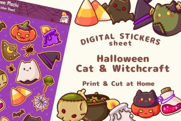 Download Cat &amp; Witchcraft Digital Sticker Sheet - Sheet Collection
